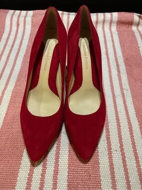 Carolinna Espinosa red suede pointed-toe pumps featuring a sleek stiletto heel 8